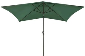 Guarda-sol de jardim com luzes LED e poste de aço 2x3 m verde