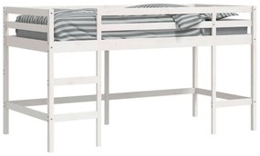 Cama alta p/ criança c/ escada 90x190 cm pinho maciço branco