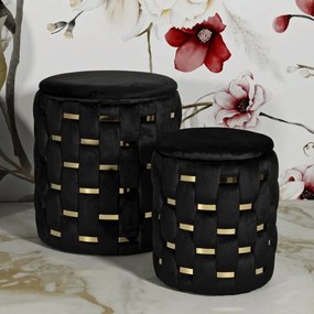 PUFE COM ARMAZENAMENTO SHANTY CONJUNTO 2 PEÇAS Ø 37X42-28X35 CM PRETO E DOURADO