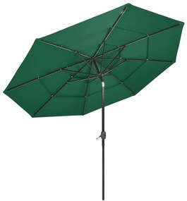 Guarda-sol de jardim 3 camadas c/ poste de alumínio 3 m verde