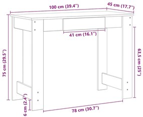 Secretária 100x45x75 cm contraplacado carvalho sonoma