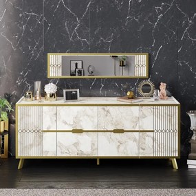 Aparador ELOISE, bilaminado mármore branco com detalhes dourados, 180 cms