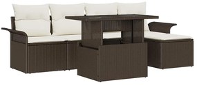 vidaXL Conjunto de Sofá de Jardim 6 Peças com Almofadas Castanhas em Rattan