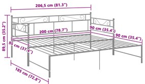 Estrutura sofá-cama de puxar 90x200 cm metal cinzento
