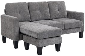 Sofá Chaise Longue Sofá em Forma de L Estofado em Poliéster Sofá de Canto Reversível 186x130x84 cm Cinzento Escuro