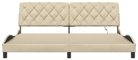Estrutura de cama com LED sem colchão 200x200 cm tecido creme