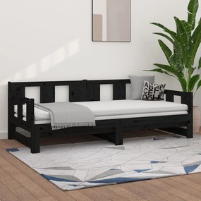 Estrutura sofá-cama de puxar 2x(90x200) cm pinho maciço preto