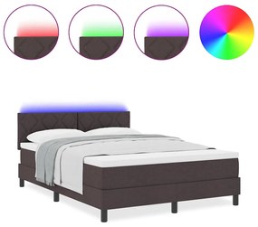 Cama Box Spring da com Colchão &amp; LED Castanho Escuro 140x200 cm Tecido