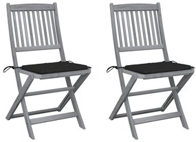 Cadeiras exterior dobráveis c/ almofadões 2 pcs acácia maciça