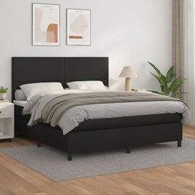 vidaXL Cama com molas/colchão 160x200 cm couro artificial preto