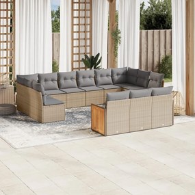 13 pcs conjunto de sofás p/ jardim com almofadões vime PE bege