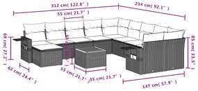 12 pcs conjunto de sofás p/ jardim com almofadões vime PE bege