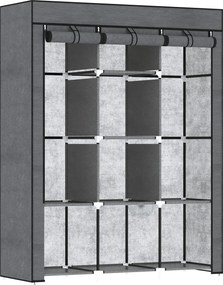 Guarda Roupa de Tecido Dobrável com 8 Prateleiras de Armazenamento e 2 Barras de Pendurar 125x43x162,5 cm Cinzento
