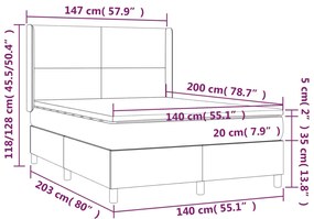 Cama box spring c/ colchão/LED 140x200 cm veludo azul-escuro