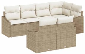 Conjunto de Sofá de Jardim de 7 Peças com Almofadas Bege em Rattan Sin