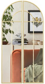 HOMCOM Espelho Decorativo de Parede com 2 Peças 30x120 cm Espelho em Forma de Arco e Estrutura de Metal para Entrada Dourado