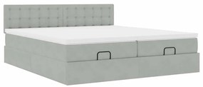 Estrutura cama otomana colchões 200x200cm veludo cinzento claro