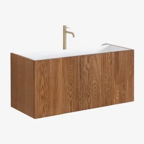 Conjunto De Móvel De Casa De Banho Em Madeira Com Lavatório Integrado Fiore Madeira Escura & Sem Espelho & Dourado ↑30 Cm - Sklum