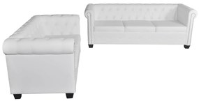 Conjunto sofás Chesterfield 2 + 3 lugares couro artific. branco