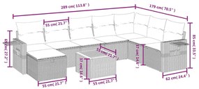 9 pcs conjunto de sofás p/ jardim com almofadões vime PE bege