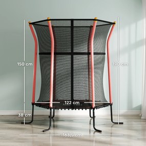 Trampolim infantil Ø 1,63 x 1,9 m com rede de segurança, porta com fecho de correr e 6 postes almofadados incluídos, vermelho e preto
