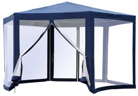 Carpa Gazebo tipo Tolde Hexagonal com Mosquiteira para Jardim e Terraço φ3.9m Material de Poliéster Repelente à Água