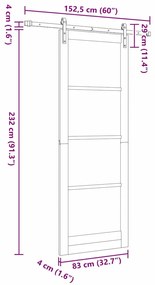 Porta Deslizante vidaXL com Conjunto de Ferragens Branca 83x232 cm Mad