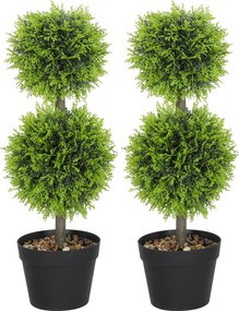 Conjunto de 2 plantas artificiais decorativas, bolas de buxo artificial de 60 cm com vaso, em plástico, verde