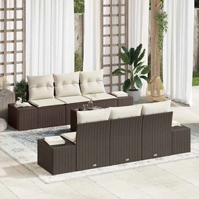 vidaXL Conjunto de Sofá de Jardim de 7 Peças com Almofadas Castanho Rattan de Polietileno
