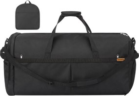 Saco de desporto dobrável muito grande 120 L, com compartimentos para sapatos e para roupa molhada Preto