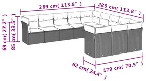 11 pcs conjunto sofás de jardim c/ almofadões vime PE preto