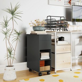 Mesa Apoio com Bancada Deslizante e Rodas Mesa Auxiliar com Armazenamento Oculto e Prateleira Ajustável 45x25x70 cm Preto