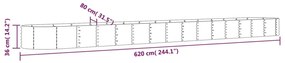 Canteiro elevado jardim 620x80x36cm aço revestido a pó castanho