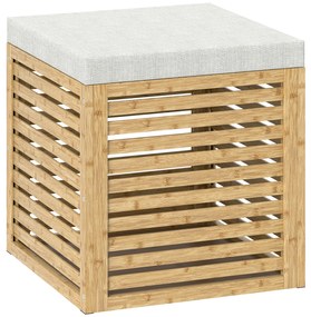 HOMCOM Banco com Armazenamento 57,7L Banco com Arrumação Estofado em Linho Sintético com Estrutura em Bambu 40x40x47 cm Cinza e Madeira | Aosom Portugal