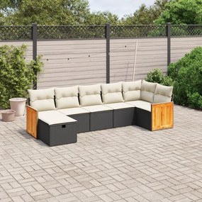 vidaXL 7 pcs conjunto de sofás p/ jardim c/ almofadões vime PE preto