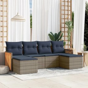 vidaXL 6 pcs conjunto sofás p/ jardim c/ almofadões vime PE cinzento
