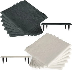 Conjunto de 16 ladrilhos jardim de 39,5 x 39,5 cm em PP com estacas de fixação e pedras decorativas para passadiços de jardim, pavimentos exteriores,