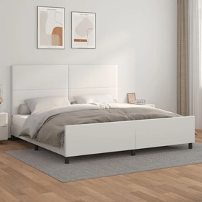 Estrutura cama c/ cabeceira couro artificial 200x200 cm branco