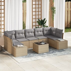 vidaXL Conjunto de Sofá de Jardim de 8 Peças com Almofadas Bege de Rattan