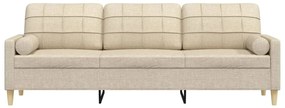 Sofá 3 lugares com almofadas decorativas 210 cm tecido creme