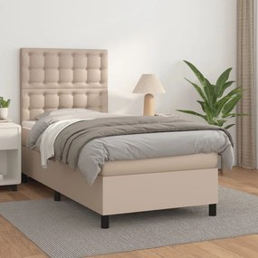 vidaXL Cama com molas/colchão 100x200 cm couro artificial cappuccino