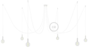 Spider - Candeeiro multi-pendente de 6 luzes Made in Italy completo com cabo de tecido e acabamento em metal