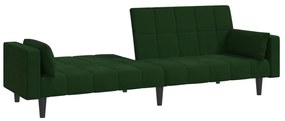 Sofá-cama 2 lugares com duas almofadas veludo verde-escuro