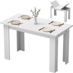 Mesa de Jantar com Tampo Elevável (CADEIRAS NÃO INCLUIDAS), 120 x 60 x 75,5 cm, Arrumação Oculta, Branco