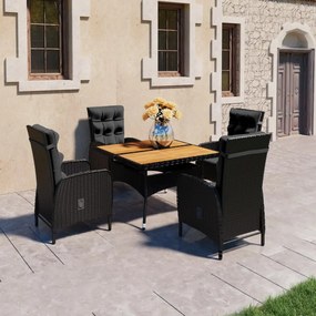vidaXL 5 pcs conjunto de jantar jardim vime PE e acácia maciça preto