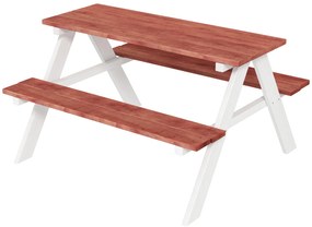 Outsunny Conjunto de Mesa e 2 Bancos Infantil de Madeira Mesa de Piquenique para Crianças de 3-8 Anos 89x79x50 cm Marrom e Branco
