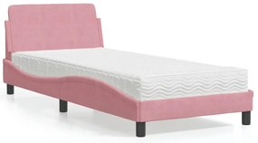 vidaXL Cama com colchão 80x200 cm veludo rosa