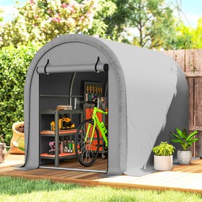 Abrigo de jardim 159 x 240 x 185 cm  Tenda de armazenamento em aço galvanizado e LONA PE anti-UV de 160 g/m² para mota e cortador de relva Cinza claro