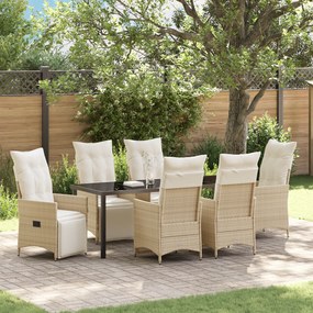 vidaXL Conjunto de Jantar de Jardim com 7 Peças com Almofadas em Rattan Bege
