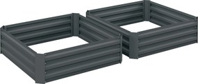 Outsunny Lote de 2 canteiros quadrados para horta dim. 100L x 100l x 30H cm - chapa de aço ondulada cinza escuro | Aosom Portugal